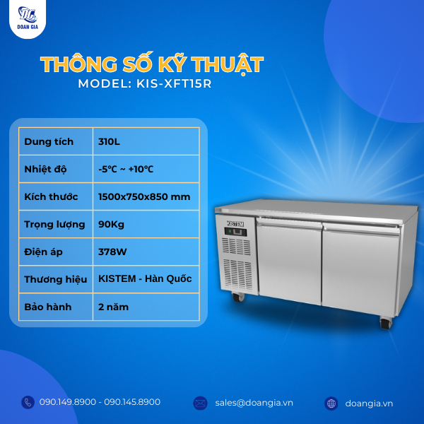 Thông số kỹ thuật của tủ mát 2 cánh inox KISTEM KIS-XFT15R