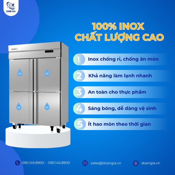 Tủ đông được làm bằng inox cao cấp