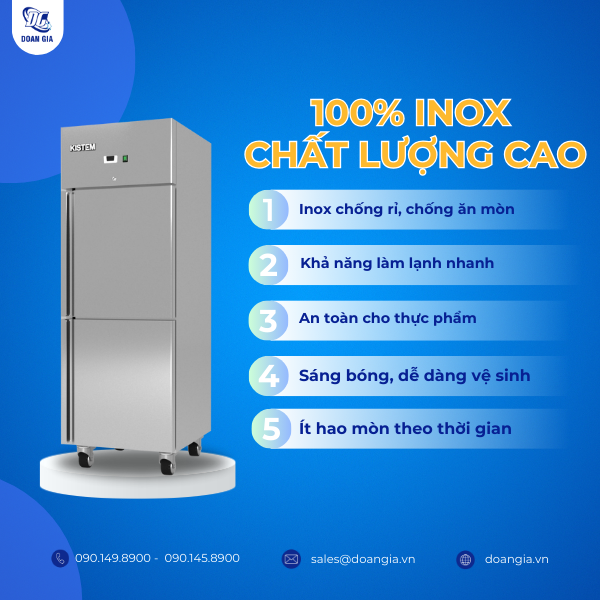 Thân tủ được làm từ inox cao cấp, sáng bóng, dễ dàng vệ sinh