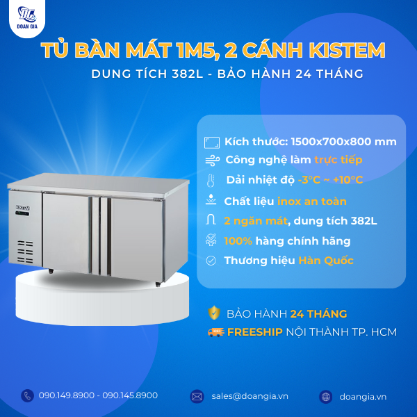 Tủ mát inox 2 cánh 1m5 KISTEM KIS-XDT15R