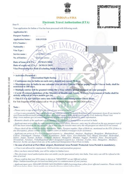 Mẫu kết quả Visa Ấn Độ mới nhất