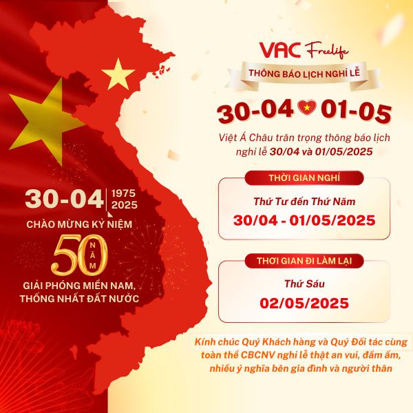 THÔNG BÁO NGHỈ LỄ 30/04 & 01/05/2025
