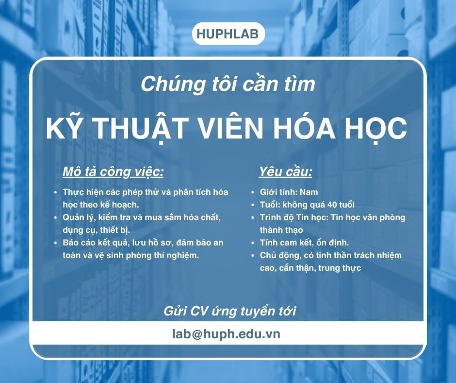 TUYỂN DỤNG KỸ THUẬT VIÊN HÓA HỌC