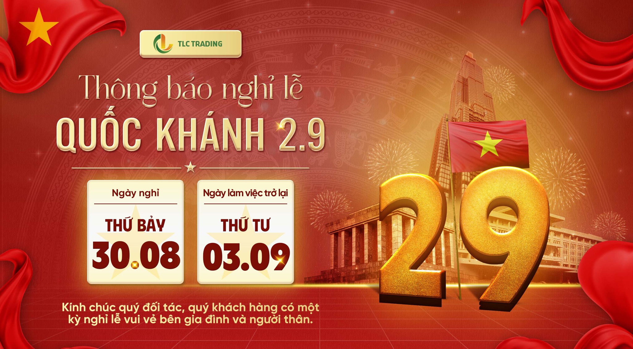 [TLC TRADING] THÔNG BÁO LỊCH NGHỈ LỄ QUỐC KHÁNH 2/9/2025