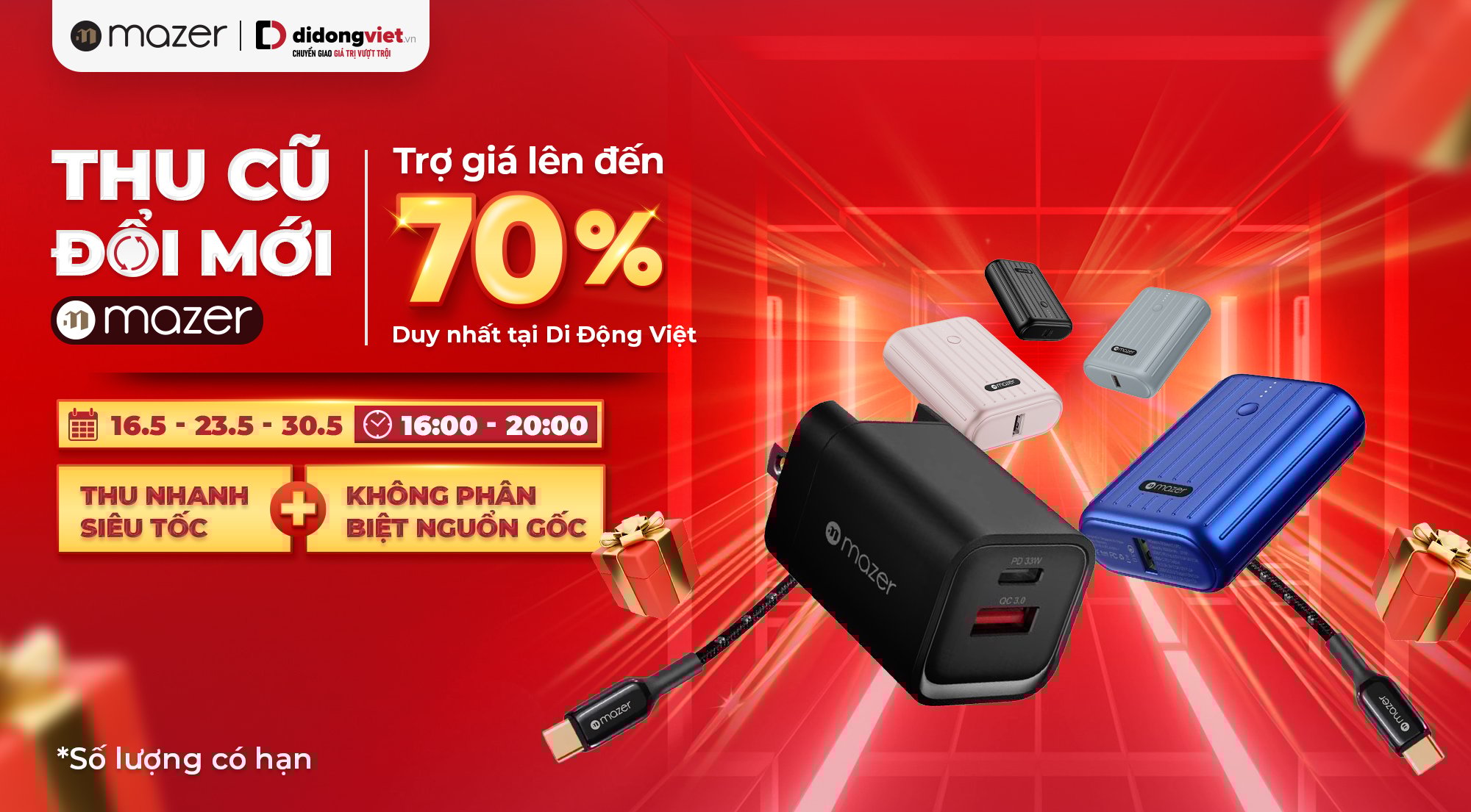 Thu Cũ Đổi Mới Mazer – Giảm Đến 70% Khi Đổi Củ Sạc, Cáp, Pin Dự Phòng Cũ