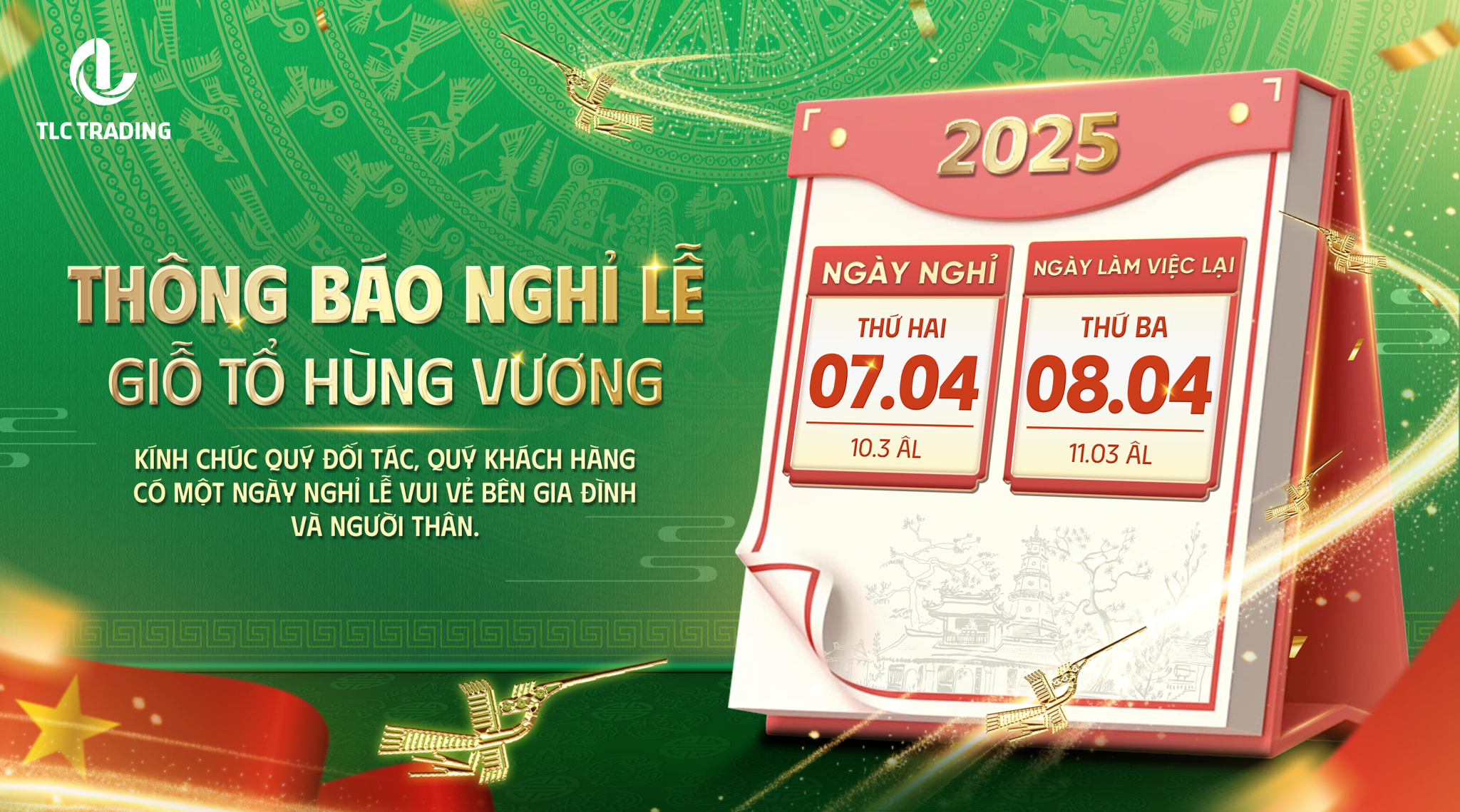 THÔNG BÁO LỊCH NGHỈ LỄ GIỖ TỔ HÙNG VƯƠNG NĂM 2025