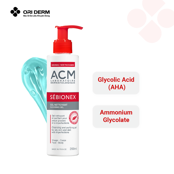 Thành phần sửa rửa mặt ACM Sebionex Cleansing Gel 200ml
