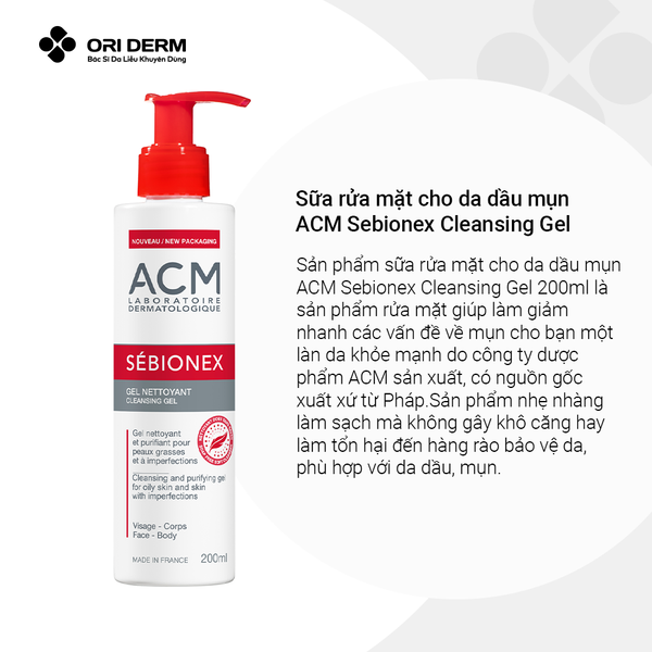 Ưu điểm sửa rửa mặt ACM Sebionex Cleansing Gel 200ml