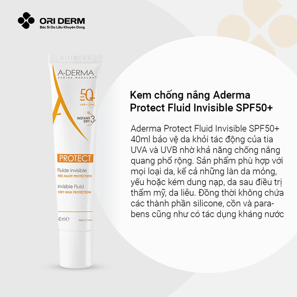 Ưu điểm kem chống nắng ADERMA Protect Fluid Invisible SPF50+