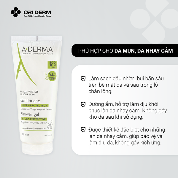 Công dụng gel rửa mặt và tắm Aderma Shower Gel Hydra-Protective
