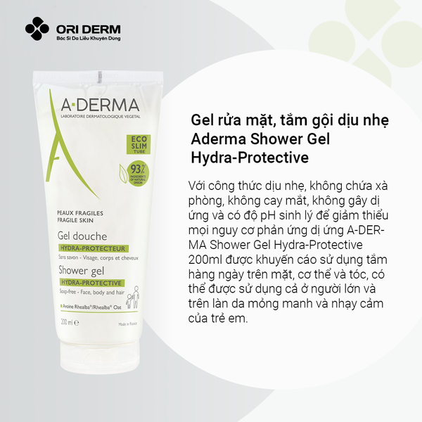 Ưu điểm gel rửa mặt và tắm Aderma Shower Gel Hydra-Protective