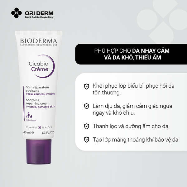 Công dụng kem dưỡng phục hồi da Bioderma Cicabio creme
