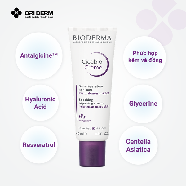 Thành phần kem dưỡng phục hồi da Bioderma Cicabio creme