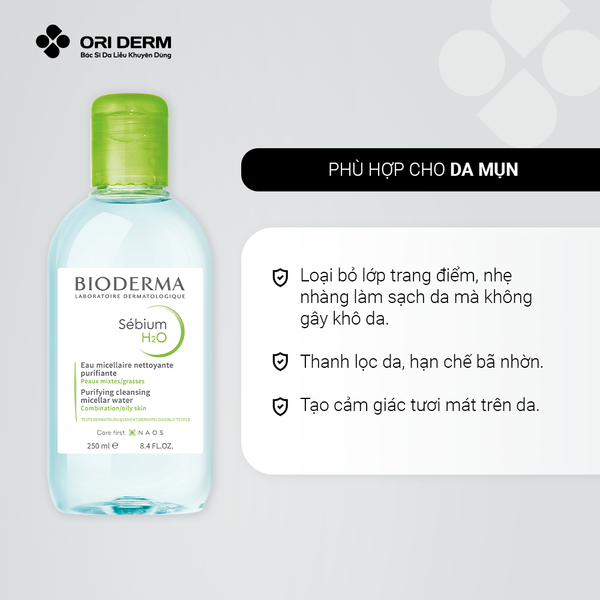 Công dụng nước tẩy trang cho da dầu mụn Bioderma Sébium H2O