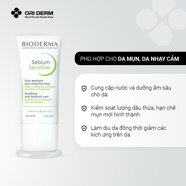 Công dụng kem dưỡng ẩm da nhờn mụn Bioderma Sebium Sensitive