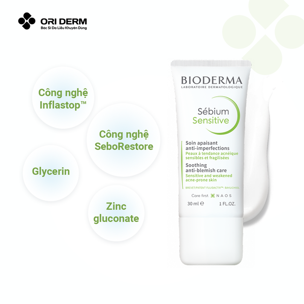 Thành phần kem dương ẩm da nhờn mụn Bioderma Sebium Sensitive