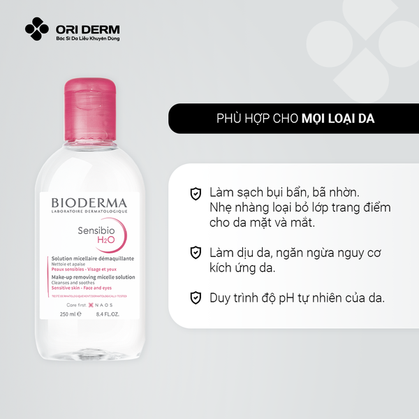 Công dụng nước tẩy trang cho da nhạy cảm Bioderma Sensibio H2O