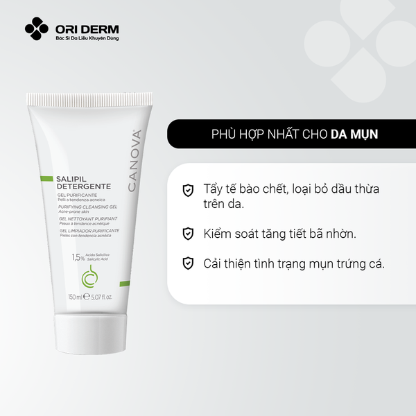 Công dụng gel rửa mặt da dầu mụn Canova SALIPIL Gel Nettoyant