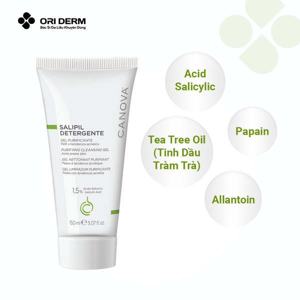 Thành phần gel rửa mặt da dầu mụn Canova SALIPIL Gel Nettoyant