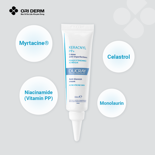 Thành phần kem giảm mụn mờ thâm Ducray Keracnyl PP Cream 30ml
