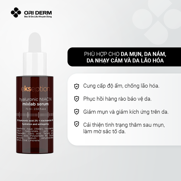Công dụng serum cấp ẩm phục hồi da Ekseption Niacin 5% + Hyaluronic 2%