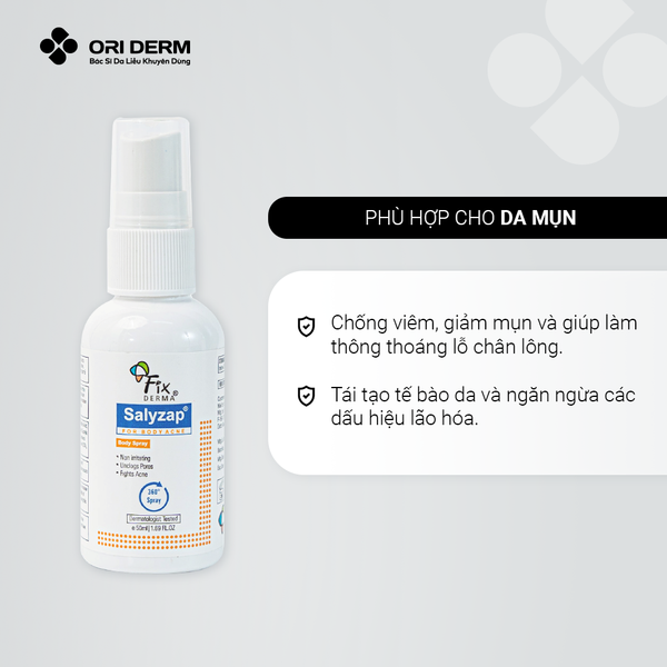 Công dụng xịt mụn lưng và body Fixderma Body Acne Spray