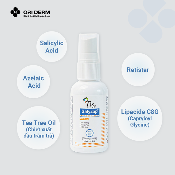 Thành phần xịt mụn lưng và body Fixderma Body Acne Spray