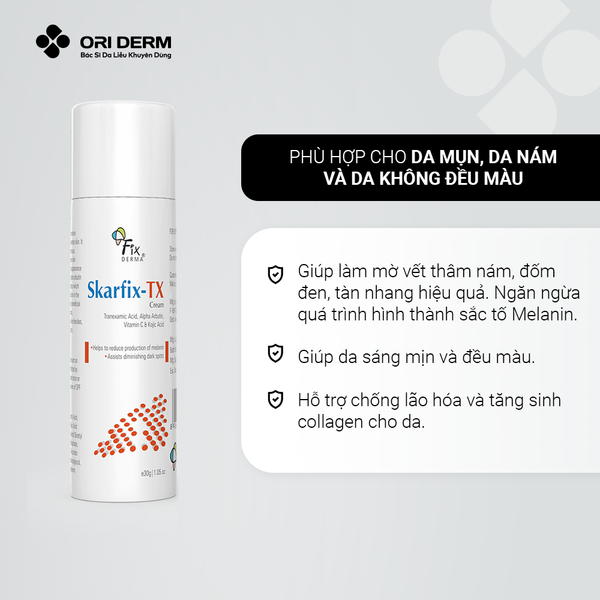 Công dụng kem dưỡng trắng da mờ thâm nám Fixderna Skarfix-TX Cream