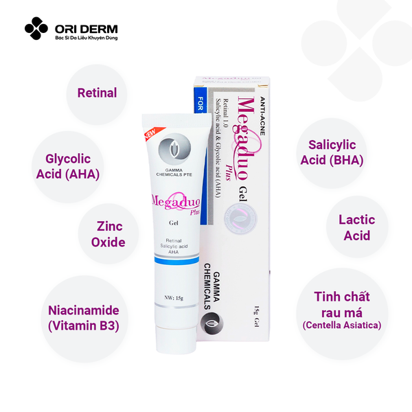 Thành phần gel chấm mụn mờ thâm Megaduo Plus tuýp 15g