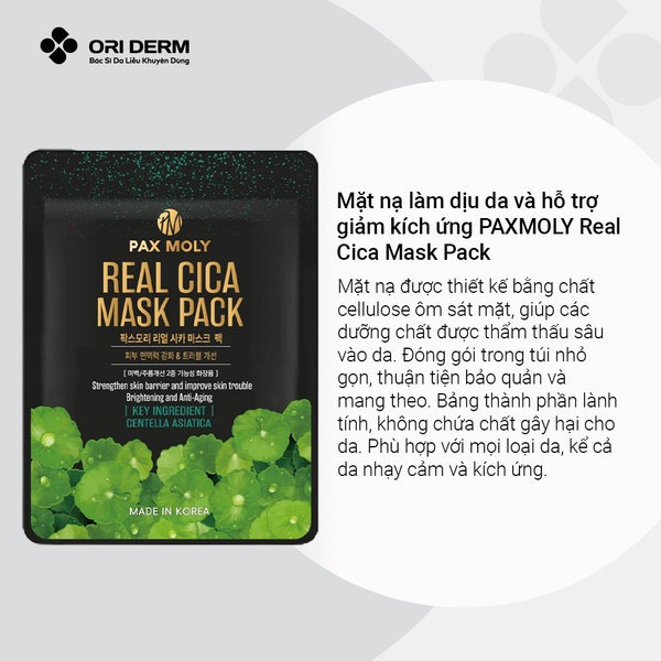 Mặt nạ làm dịu da và hỗ trợ giảm kích ứng PAXMOLY Cica Mask