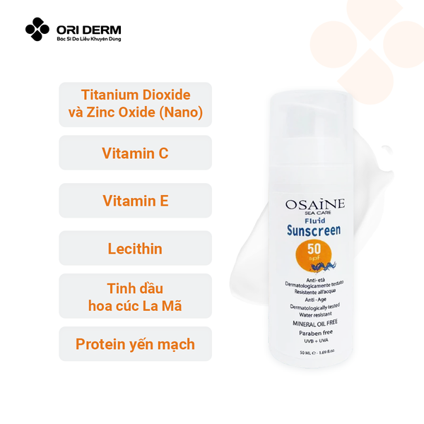 Thành phần kem chống nắng Osaine Fluid SPF50 50ml