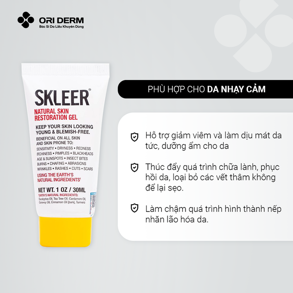 Công dụng gel dưỡng ẩm giảm mụn viêm Skleer Restoration