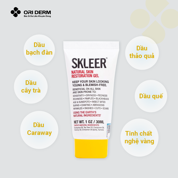 Thành phần gel dưỡng ẩm giảm mụn viêm Skleer Restoration