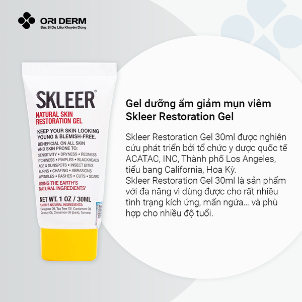Ưu điểm gel dưỡng ẩm giảm mụn viêm Skleer Restoration