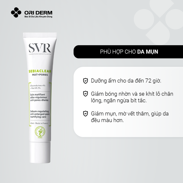 Công dụng kem dưỡng kiềm dầu SVR Sebiaclear Mat + Pores