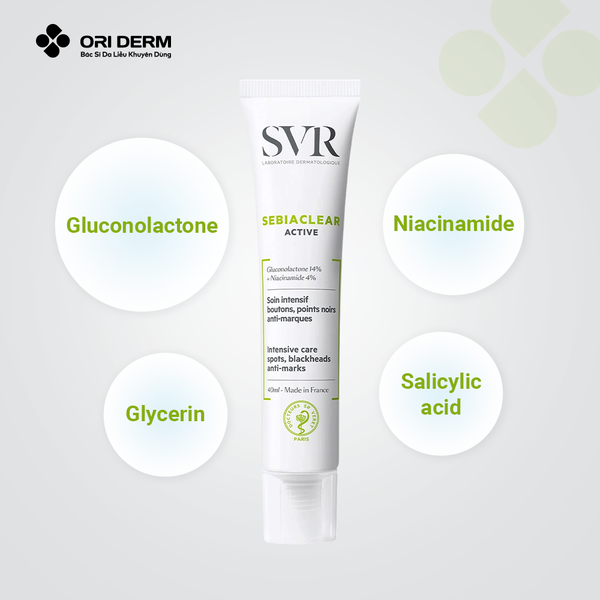 Thành phần kem giảm mụn mờ SVR Sebiaclear Active