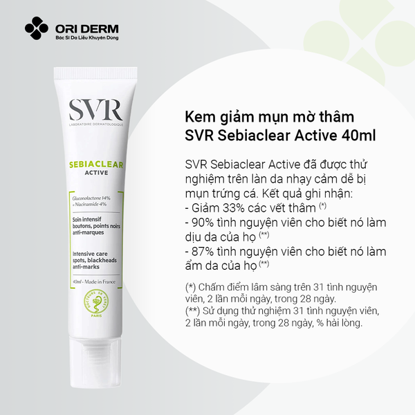 Ưu điểm kem giảm mụn mờ SVR Sebiaclear Active