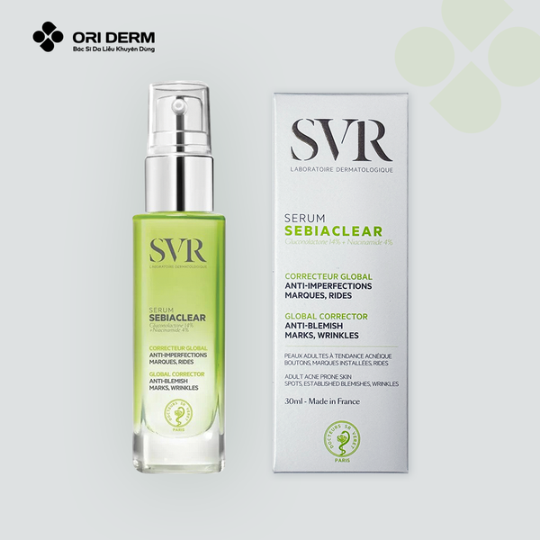 Bao bì serum giảm mụn mờ thâm SVR Serum Sebiaclear