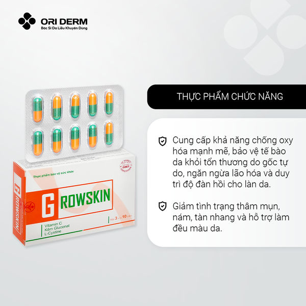 Công dụng của viên uống đẹp da mờ thâm Growskin hộp 30 viên