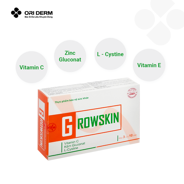 Thành phần viên uống đẹp da mờ thâm Growskin hộp 30 viên