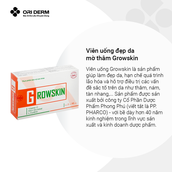 Ưu điểm của viên uống đẹp da mờ thâm Growskin hộp 30 viên