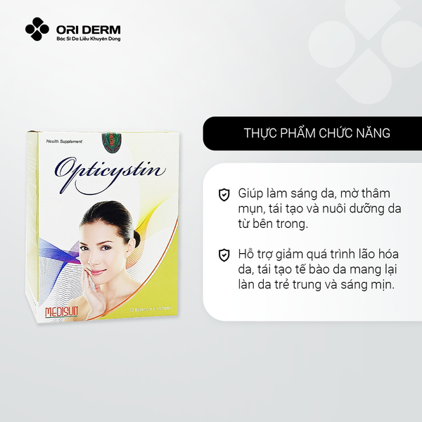 Công dụng viên uống sáng da mờ thâm mụn Opticystin hộp 60 viên
