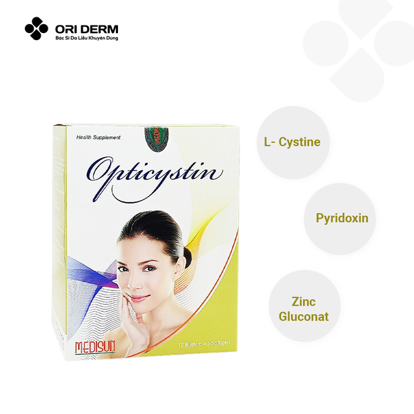 Thành phần viên uống sáng da mờ thâm mụn Opticystin hộp 60 viên