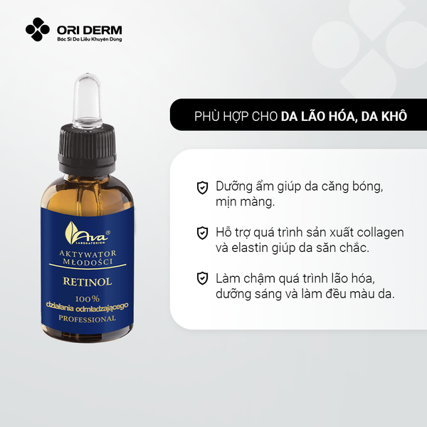 Công dụng Serum dưỡng ẩm, sáng da Ava Retinol 0,5% Serum 30ml