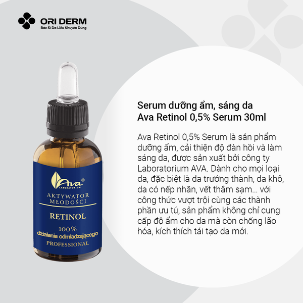 Ưu điểm Serum dưỡng ẩm, sáng da Ava Retinol 0,5% Serum 30ml