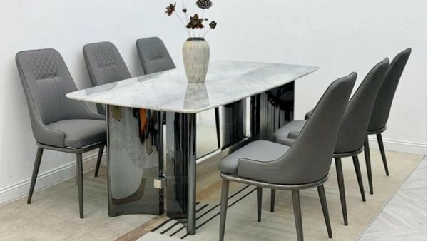 Bàn Ăn Inox Tráng Gương Mặt Đá Aster