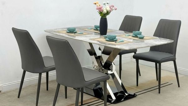 Bàn Ăn Inox Tráng Gương Mặt Đá Hera