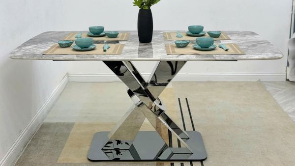 Bàn Ăn Inox Tráng Gương Mặt Đá Hera