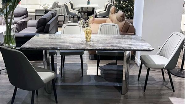 Bàn Ăn Inox Gương Mặt Đá Kripton ADF119