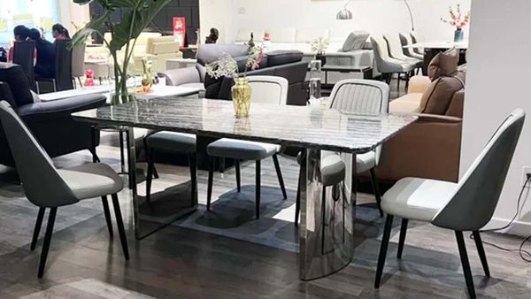 Bàn Ăn Inox Gương Mặt Đá Kripton ADF119